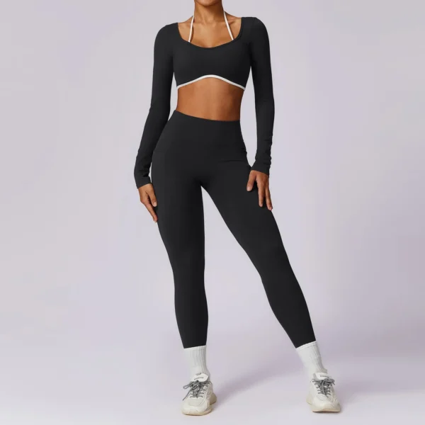 2 Pieces Women Tracksuit Yoga Set Workout Sportswear Gym Clothing Fitness Long Sleeve Crop Top High Waist Leggings Sports Suits - Image 5