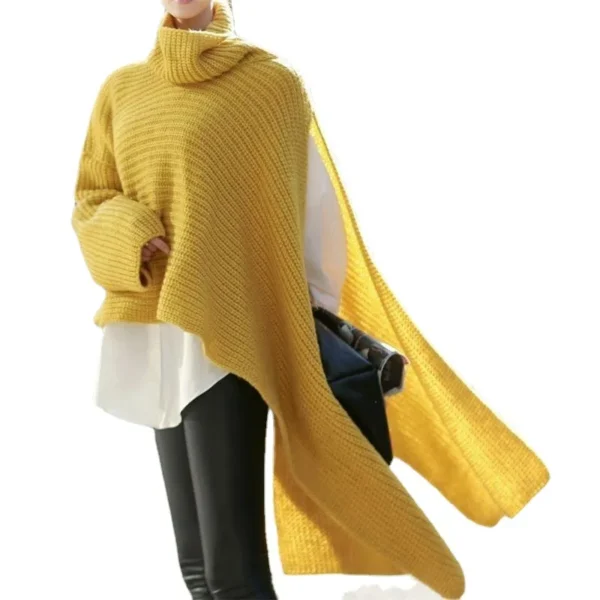 Women Pullovers Knitted Tops Solid Casual Turtleneck Full Sleeve Loose Sweaters Jumpers Elegant Splice Autumn Winter 2024 - Image 5