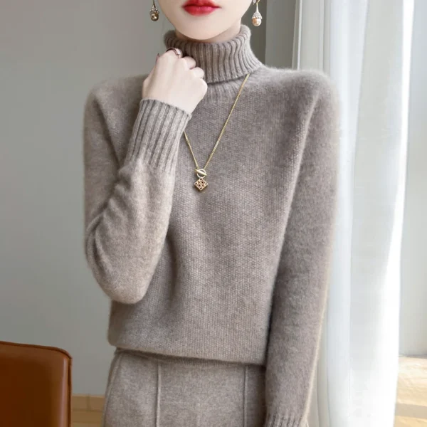 New seamless integration in autumn and winter 100% merino wool sweater women's high lapel loose slim warm knit bottoming sweater - Image 4