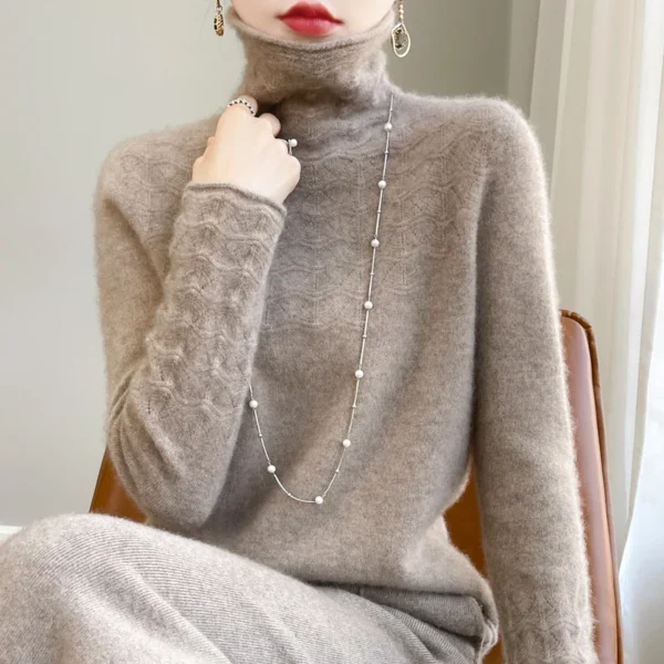 Autumn and winter new 100% merino wool turtleneck solid color long sleeve pullover fashion cashmere women's hollow knit sweater