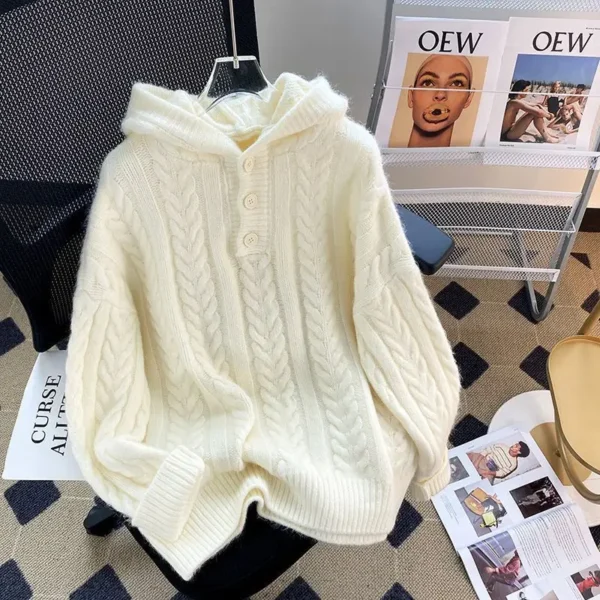 Korean Lazy Style Sweater Women's Thick Coat High-end and Gentle Style Soft and Sticky Hooded Knitted Top
