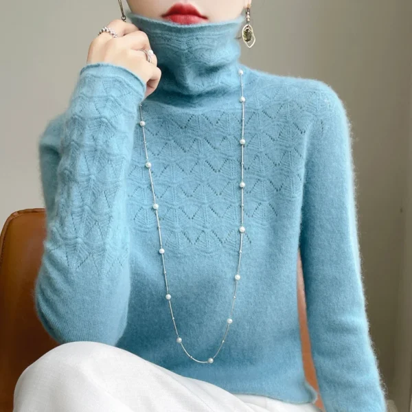 Autumn and winter 2023 new women's high neck pullover 100% merino wool knitting fashion soft top casual loose cashmere sweater - Image 6