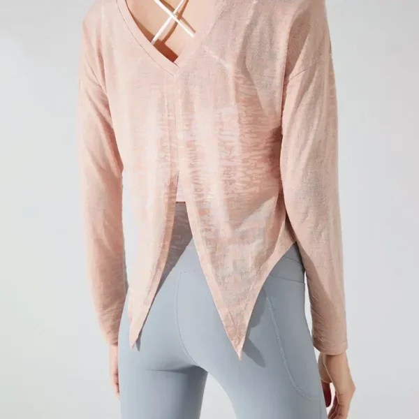 Stown Sportswear Woman Gym 2022 New See-through Yoga Top Female Long-sleeved Fitness Pilates Blouse Loose Sports Shirts Women - Image 5