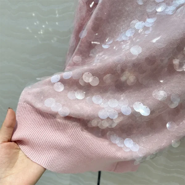Women's sweater New autumn 2024 sequin embroidered high neck women's sweater 100% wool women's long sleeved top Elastic Knitwear - Image 5