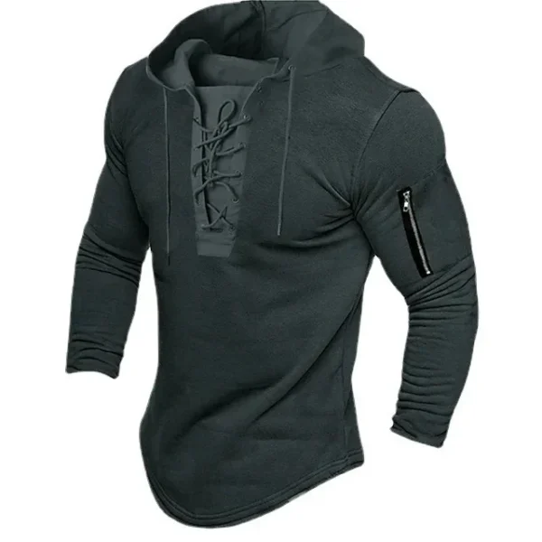 Men's Hooded Polo Shirt Solid Color Stylish Casual Spring Autumn Fashion Outfit Pullover Hooded DL24 Sportswear Training Set - Image 5