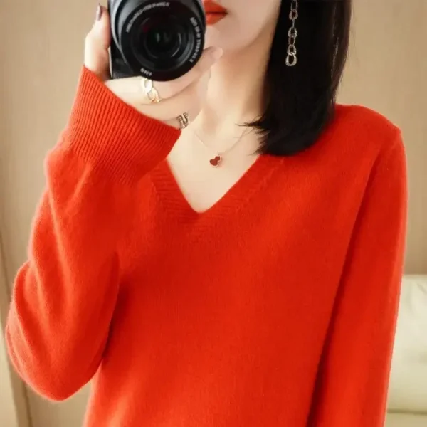 Women Sweater 2024 Autumn Winter Casual Slim Bottoming Shirt V-neck Pullovers Korean Fashion Knitted Tops Long Sleeve Jumpers - Image 4