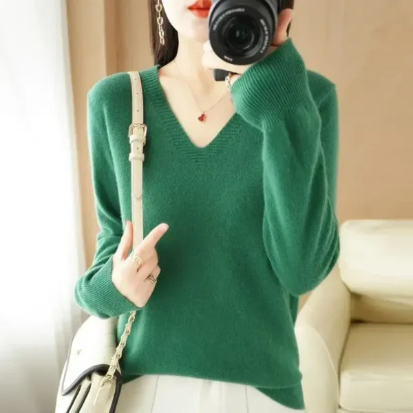 Women Sweater 2024 Autumn Winter Casual Slim Bottoming Shirt V-neck Pullovers Korean Fashion Knitted Tops Long Sleeve Jumpers - Image 6