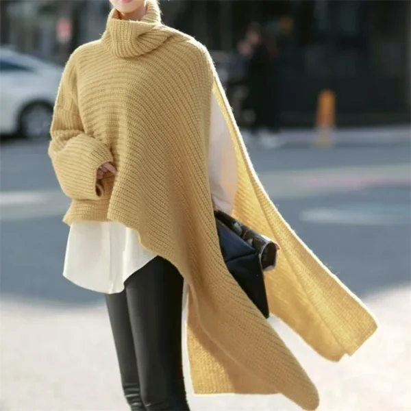 Women Pullovers Knitted Tops Solid Casual Turtleneck Full Sleeve Loose Sweaters Jumpers Elegant Splice Autumn Winter 2024 - Image 4