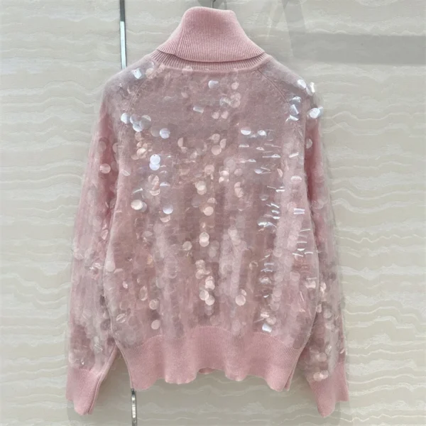 Women's sweater New autumn 2024 sequin embroidered high neck women's sweater 100% wool women's long sleeved top Elastic Knitwear - Image 3