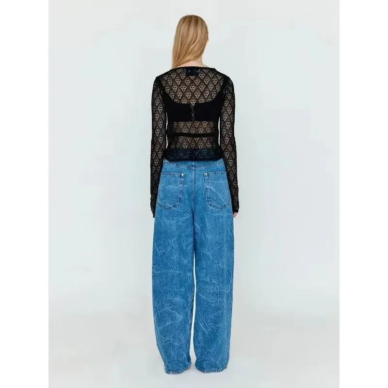 LUXURY Long Sleeve Hollow Out Knit Top, Korean Niche, Thin, Single Breasted, High Quality, Spring, Summer, Brand New, 2025 - Image 2