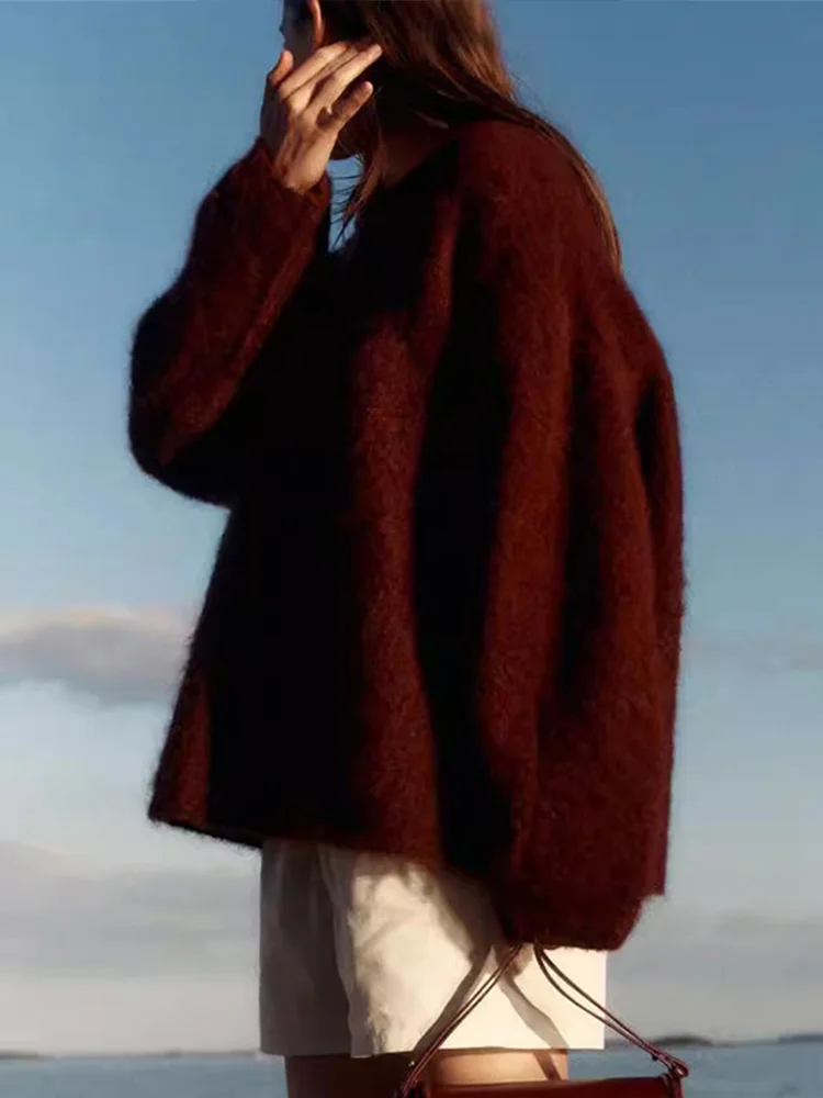 Casual Knitted Solid Sweater Women Fashion Thicken Green Loose O-Neck Long Sleeves Pullover 2024 Autumn Winter Warm Knitwear - Image 4