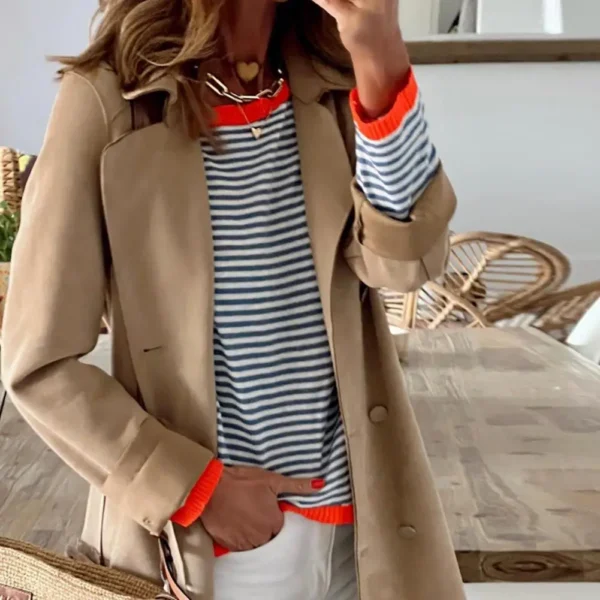Loose Fit Sweater Women Striped Sweater Stylish Women's Lightweight Knitted Sweater Crew Neck Long Sleeve Striped for Autumn - Image 4