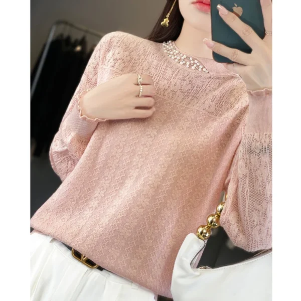 2024 Spring Summer Cashmere sweater Women Thin Knitted Sweater Mock Neck Long Sleeve Pullover High Quality Elegant Unique Top - Image 2
