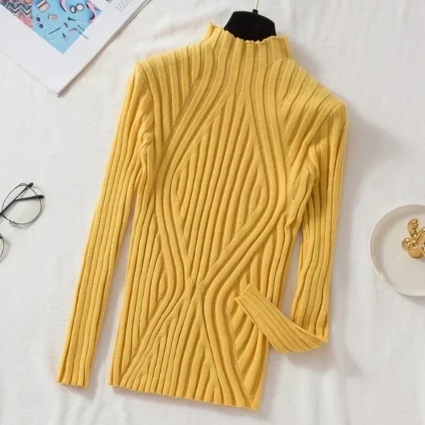 Women Pullover Knitted Sweater Half Turtleneck Jumper Sweater 2024 Spring Autumn Solid Slim Chic Streetwear Long Sleeve Top Y2K - Image 5