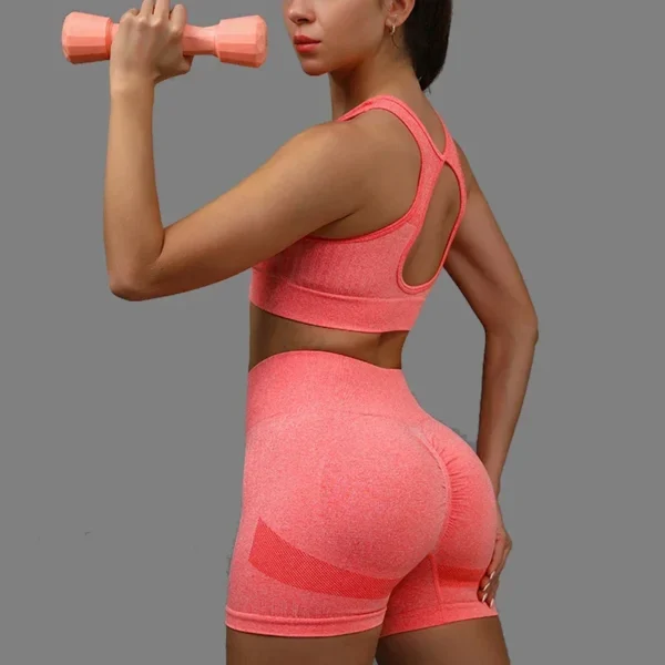 2 Pcs Yoga Set Women Hollow Back Sports Bra+Hip Lifting Sports Shorts Workout Set Seamless Fitness Gym Set Sportswear Tracksuit - Image 4