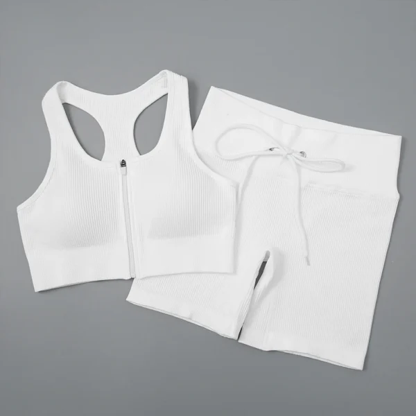 Women Yoga Set Workout Sportswear Gym Clothing Sport Set Sports Bra Shorts Workout Outfit Rib knitting Gym Suit Female Clothes - Image 3