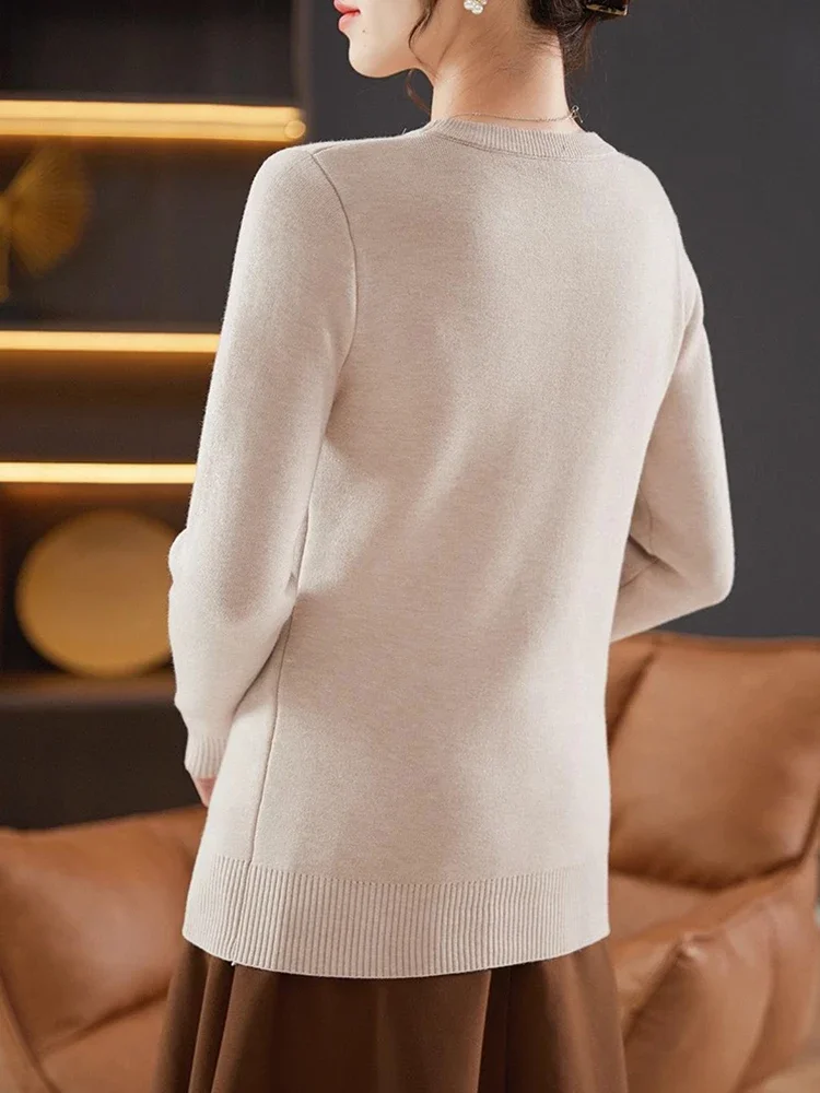 Winter O-neck Sweater Women Casual Thicken Warm Imitation Mink Lined Knit Pullover Soft Slim Knitwear Jumper Long Sleeve Tops - Image 3