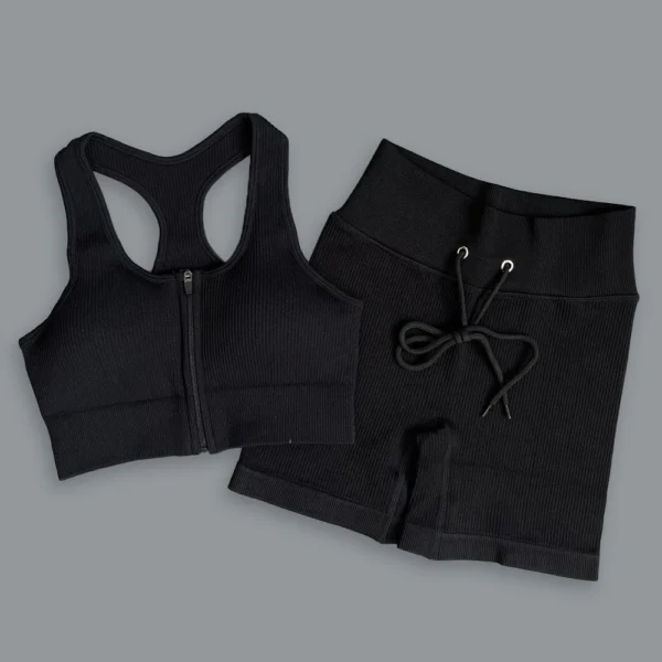 Women Yoga Set Workout Sportswear Gym Clothing Sport Set Sports Bra Shorts Workout Outfit Rib knitting Gym Suit Female Clothes - Image 6