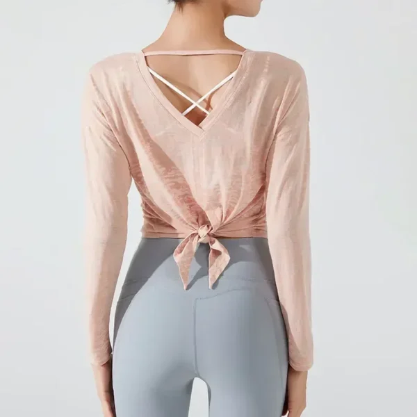 Stown Sportswear Woman Gym 2022 New See-through Yoga Top Female Long-sleeved Fitness Pilates Blouse Loose Sports Shirts Women - Image 6