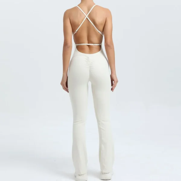 Wholesale Flared Jumpsuit Women Gym Clothes Yoga Clothing Push Up Fitness Set Sport Outfit Sportswear 53202 Beige Red Green Gray