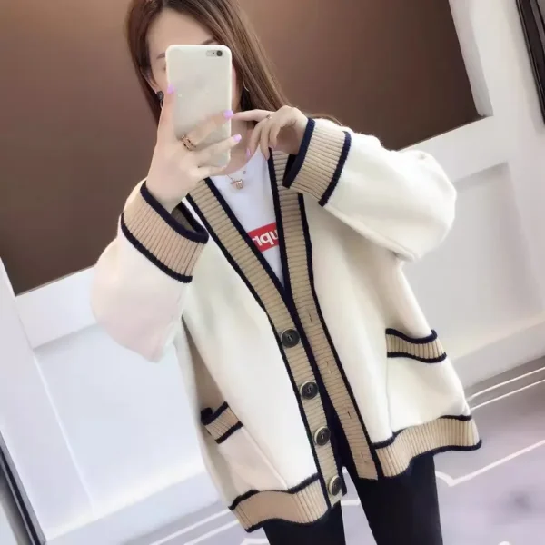 Autumn Winter Kintted Cardigan Women Long Jacket White Crochet Loose Long Sleeve Woman Sweater Warm Jumper Causal Cardigans - Image 2