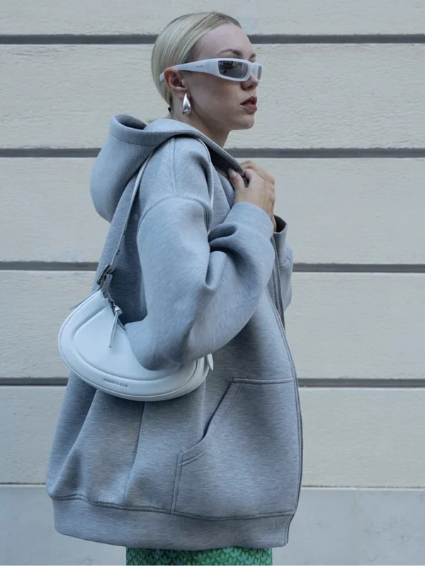 TRAF Women's Fashion Warm Hooded Jacket Fall and Winter Gray Long Sleeve Pocket Zipper Jacket Commuter Casual Women Jacket - Image 6