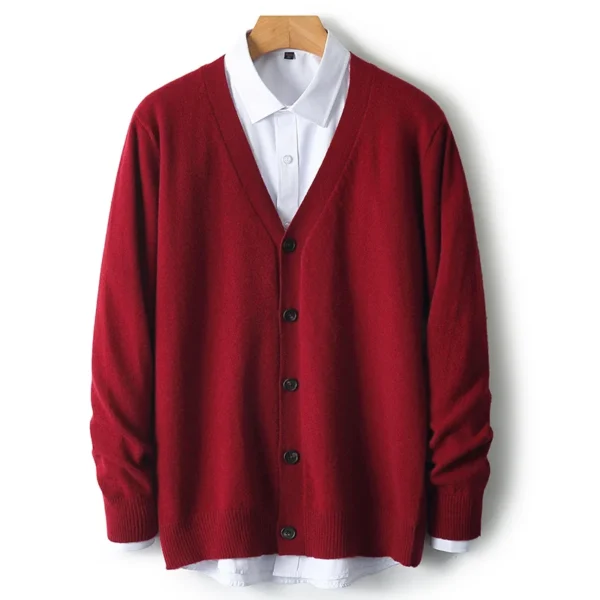 Spring and Autumn 100% Merino wool men's V-neck cardigan sweater cashmere sweater new fashion casual solid color top - Image 6