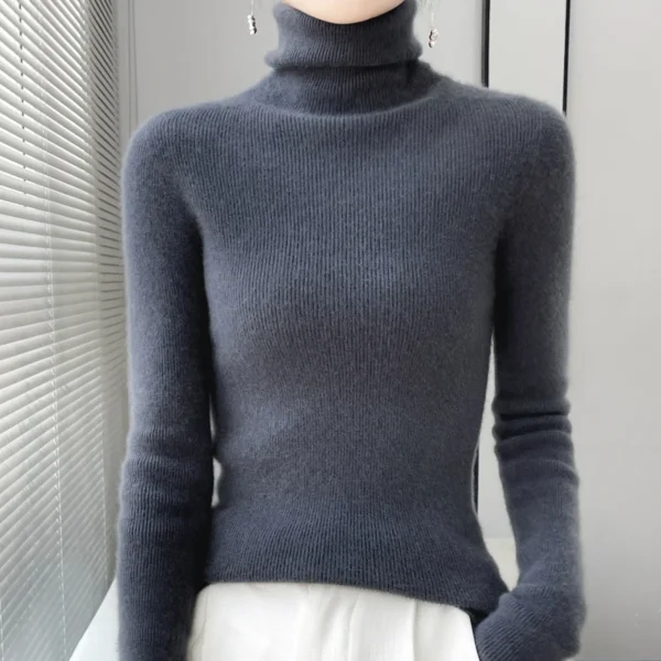 Women's high-necked autumn and winter new pullover 100% merino wool solid color long-sleeved sweater knitted bottoming shirt top
