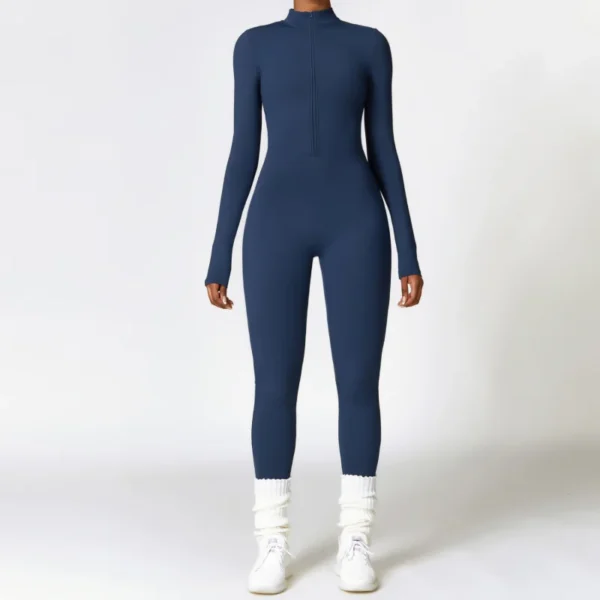 FUBEIKE Zipper Nude Feel Close-fitting Fleece Yoga Jumspsuit Outdoor Winter Warm Bodysuit Seamless Tights Woman Sportswear - Image 5