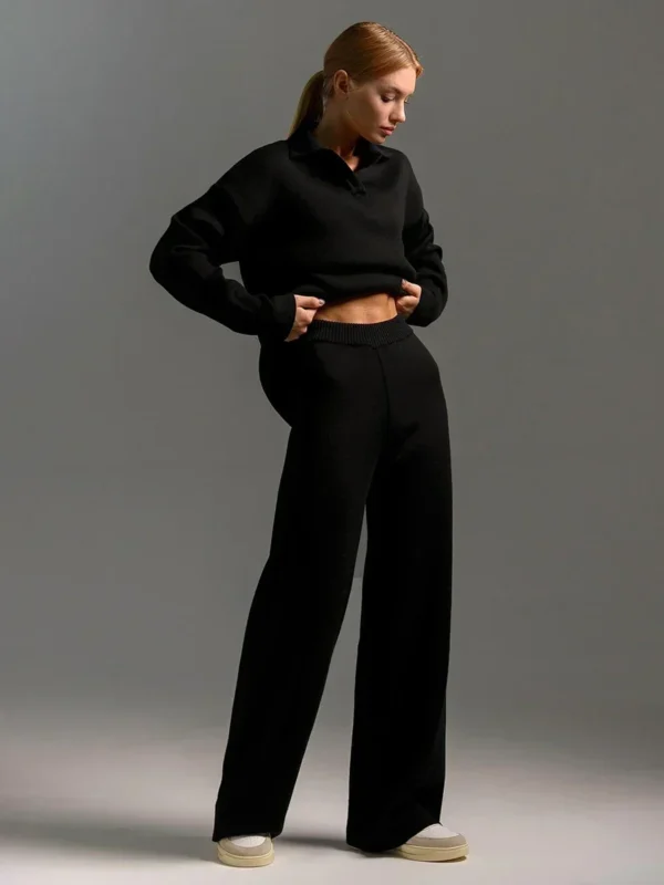 Bornladies Winter Thick Women Knitted Suits Soft 2 Pieces Sets Female Polo Neck Sweater & Wide Leg Pants Knitted Outfit - Image 3