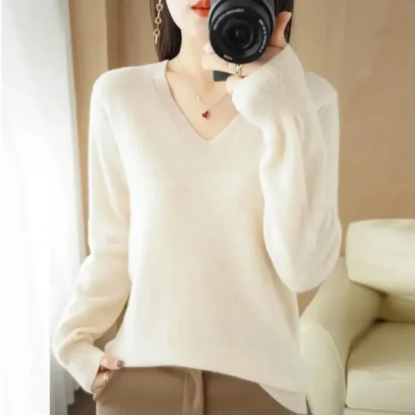 Women Sweater 2024 Autumn Winter Casual Slim Bottoming Shirt V-neck Pullovers Korean Fashion Knitted Tops Long Sleeve Jumpers - Image 3