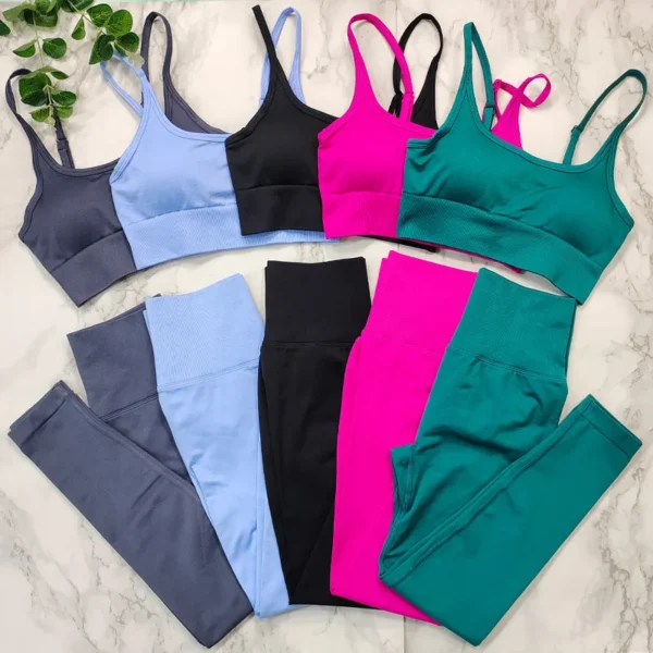 Seamless Fitness Suit Yoga Set Women Gym Clothing Push Up Workout Clothes for Woman Sportswear Scrunch Leggings Sports Bra Sets - Image 2
