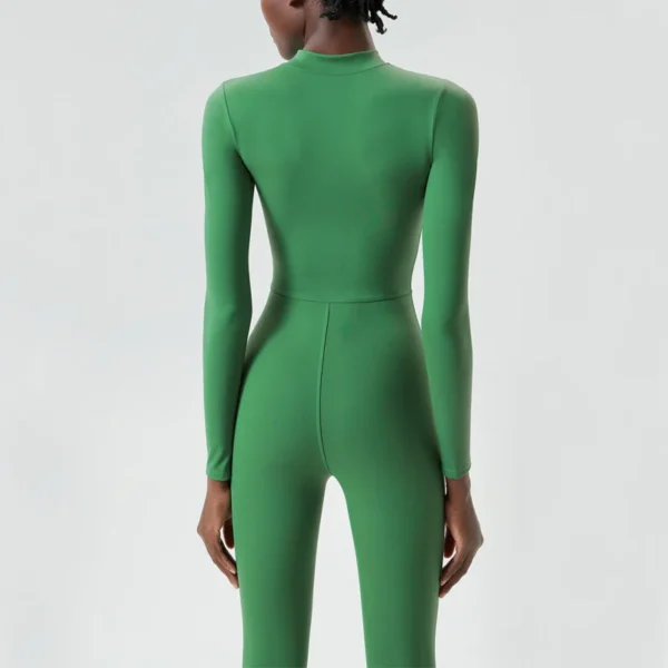 Women Gym Running Suit Solid Color One Piece Yoga Set Buttery Soft Slim Fit Jumpsuit Long Sleeve Sportswear Workout Clothes - Image 2