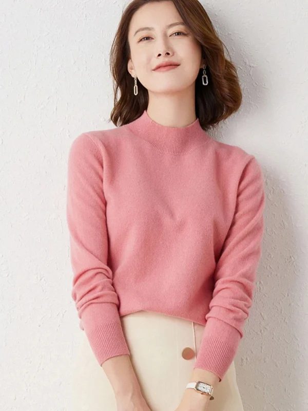 2024 Women Solid Half High Collar Cashmere Sweater Autumn Winter Loose Plus-Size Knitted Wool Casual Sweater Bottoming Shirt - Image 3