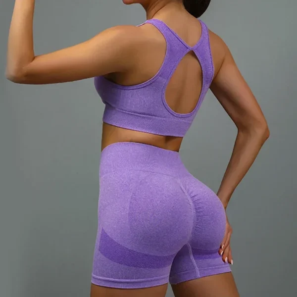 2 Pcs Yoga Set Women Hollow Back Sports Bra+Hip Lifting Sports Shorts Workout Set Seamless Fitness Gym Set Sportswear Tracksuit - Image 2
