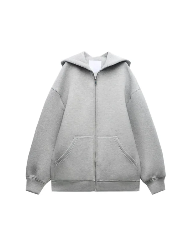 TRAF Women's Fashion Warm Hooded Jacket Fall and Winter Gray Long Sleeve Pocket Zipper Jacket Commuter Casual Women Jacket - Image 2