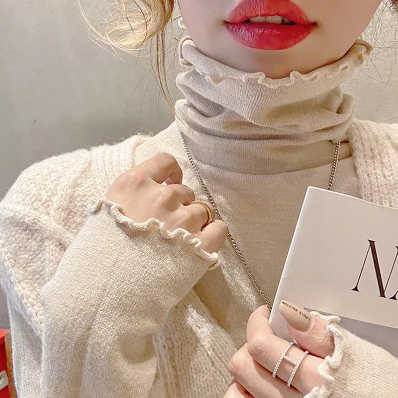 Rimocy Fold Turtleneck Jumper Women Autumn Winter High Elastic Solid Color Sweater Woman Simple All Match Bottoming Top Female - Image 2