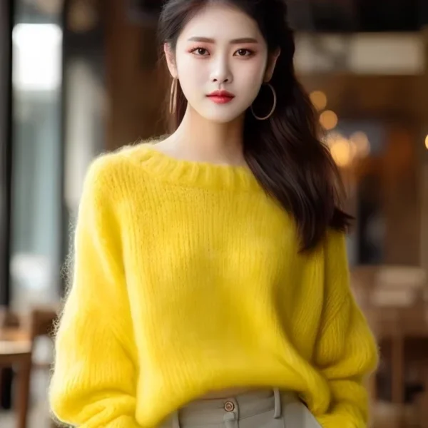 Neploe 2025 Autumn Winter French Fragrant Style Yellow Sweaters Femme Simple High-End O-Neck Long Sleeve Knitted Pullovers - Image 2