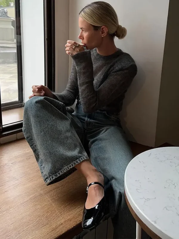 Solid Round Neck Thin Knitted Sweater For Women Fashion Commuting Long Sleeve Pullover 2024 Autumn New Female High Street Jumper - Image 2