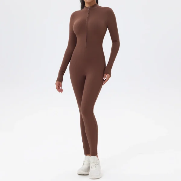 Yoga Boilersuit Long Sleeved Women's Sportswear Gym Zipper Jumpsuits Workout High-intensity Fitness One-piece Skin-tight Garment