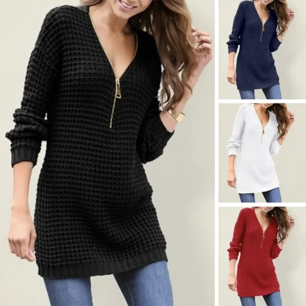 Casual Knitted Sweater Women Streetwear V Neck Long Sleeve Pullovers Loose Solid Coat 2024 Autumn Winter Fashion Women's Sweater - Image 3