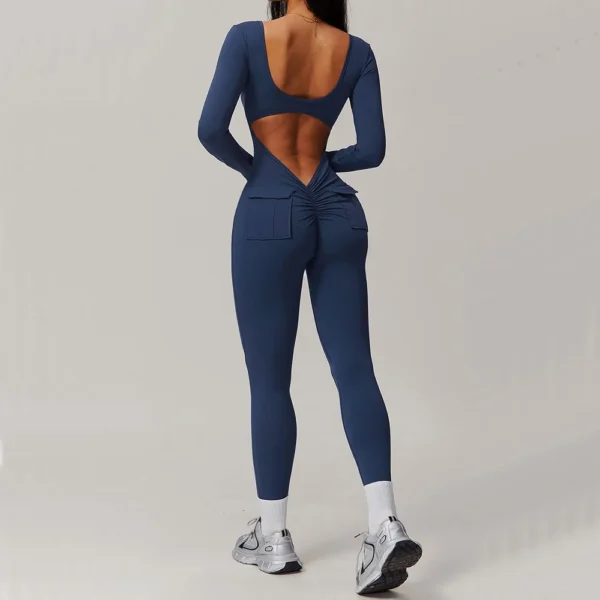 Sexy Back V Jumpsuit Gym Set Women Long Sleeved Yoga Suit Sportswear Women Sports Jumpsuit Fitness Rompers Workout Bodysuits - Image 2