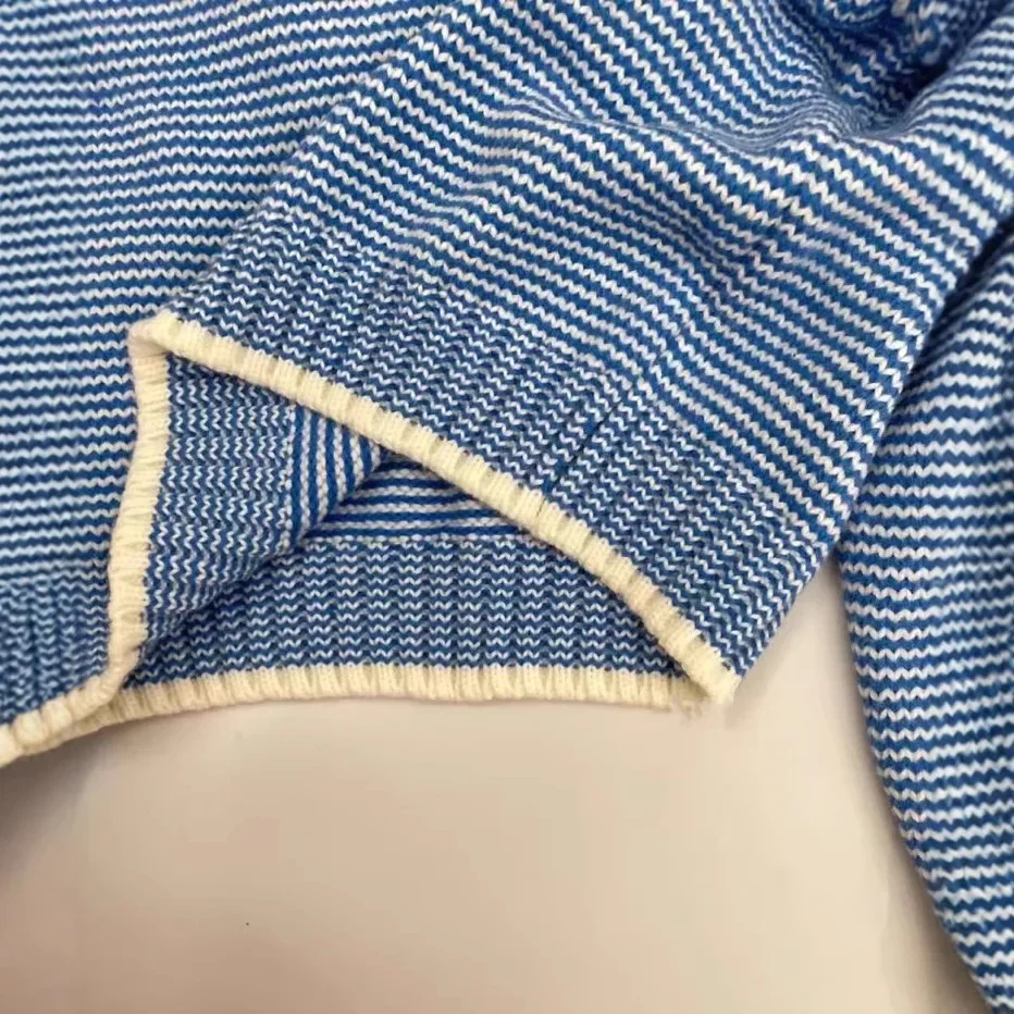 Pullovers Sweaters Women Top Knitted Blue Round Neck Casual Loose Jumpers Spring Y2k Tops Elegant Striped Knit Streetwear - Image 5