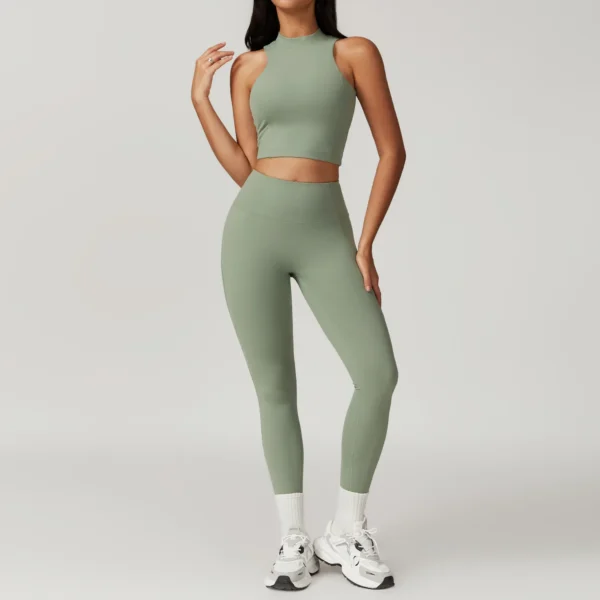 2 Pieces Women Yoga Set Zipper Long Sleeve Crop Top High Waist Leggings Sports Suits Workout Sportswear Gym Clothing Fitness - Image 3