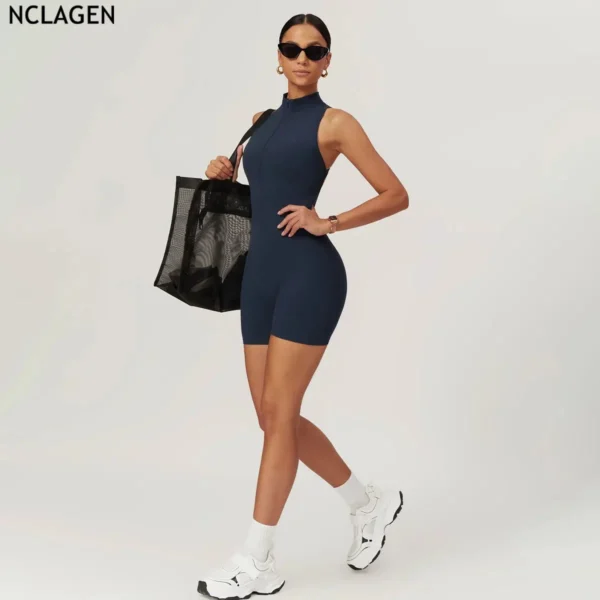 NCLAGEN Short Jumpsuit Gym Clothes For Women Sportswear Fitness Overalls Backless Scrunch Booty Yoga Suit Sports Set Outfit