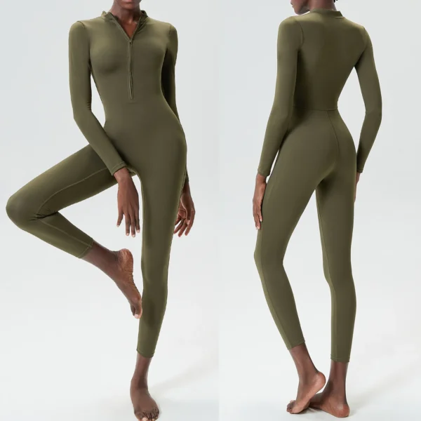Women Gym Running Suit Solid Color One Piece Yoga Set Buttery Soft Slim Fit Jumpsuit Long Sleeve Sportswear Workout Clothes - Image 5