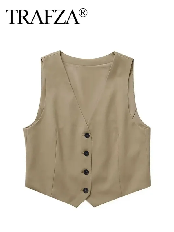 TRAFZA Women Solid Causal Pant Sets Single Breasted Vest + Elastic Waist Drawstring Trousers Summer Female Fashion Streetwear - Image 4
