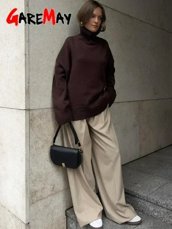 Women's Turtleneck Sweater Oversize Winter Vintage Knitted Red Sweater Pullover Women Soft Gray Warm Sweater for Women 2024 - Image 4