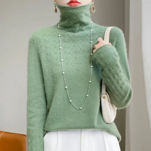 Autumn and winter 2023 new women's high neck pullover 100% merino wool knitting fashion soft top casual loose cashmere sweater - Image 4