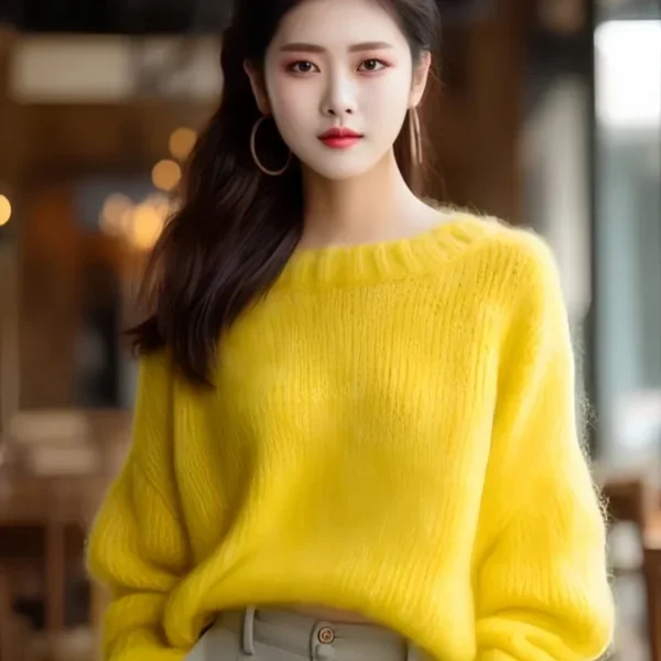 Neploe 2025 Autumn Winter French Fragrant Style Yellow Sweaters Femme Simple High-End O-Neck Long Sleeve Knitted Pullovers - Image 5